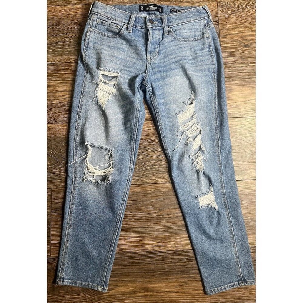 Hollister Low Rise Crop Boyfriend Jeans Distressed Vintage Stretch Size W26 L25